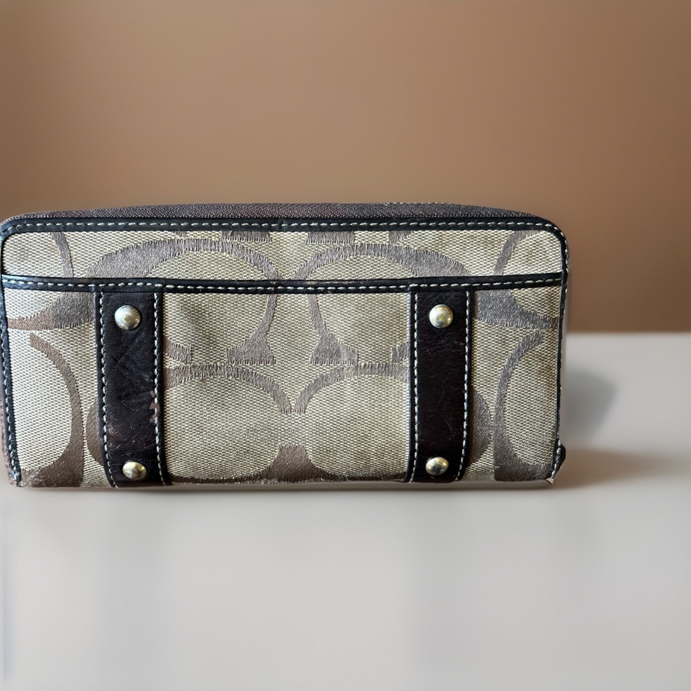 Vintage Coach Signature Logo Canvas & Leather zip around Wallet Tan Brown VTG - Picture 4 of 9